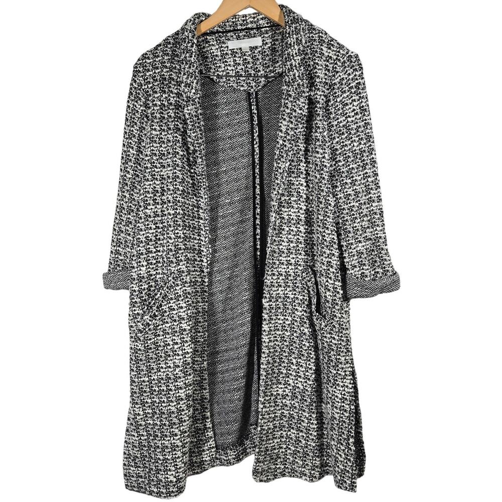 Adyson Parker Womens Blazer Jacket Black White Textured Open Front Long Sleeve L